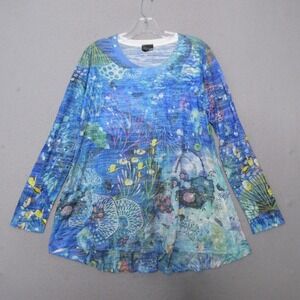I Noan Top Tunic Small Blue Beach Novelty  Lagenlook‎ Art to Wear Underwater